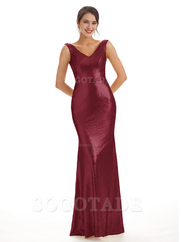Sleeveless V Neck Mermaid Cultivate oneself Sequin Shining Luxury Bridesmaid Dresses Formal Women's Dresses Wedding Guest Dresses