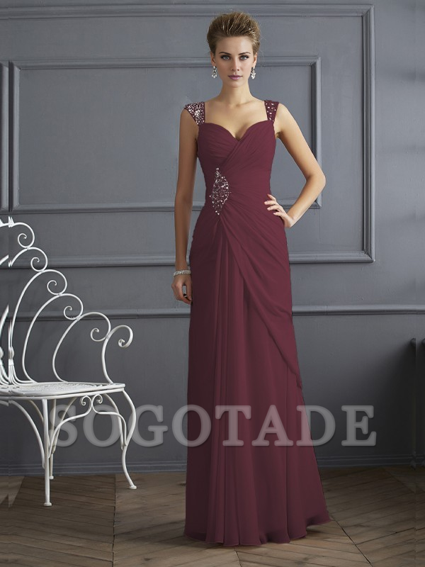 Bodyguard/Pillar Shoulder Mother of the bride dress Official Wedding Guests Landing Long Sleeveless Thin Shoulder Straps Chiffon Water Diamond Ruffle Decoration