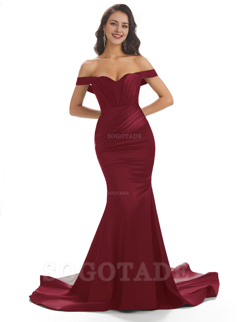 Sexy Mermaid Off The Shoulder Floor-Length Long Soft Satin Bridesmaid Dresses Online prom shop dresses