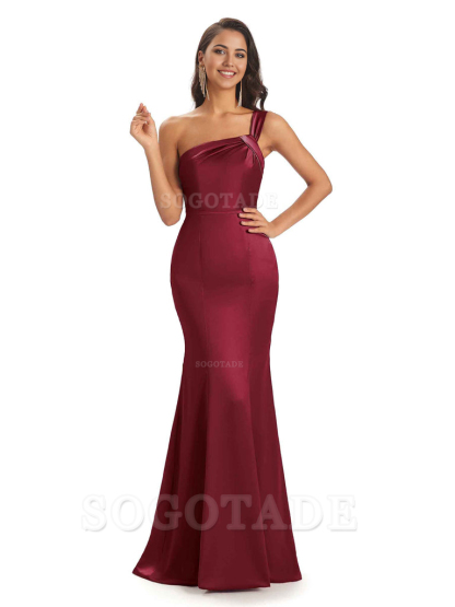 Mermaid One Shoulder Satin Floor Length formal dresses evening gown Bridesmaid Dresses