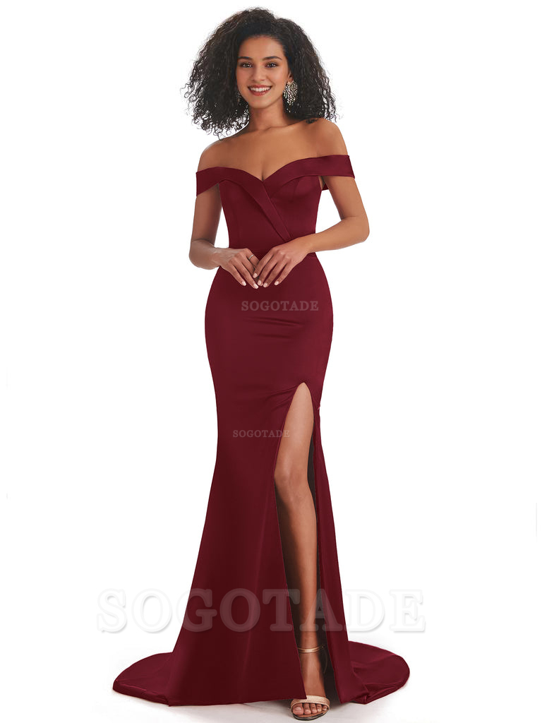 Sexy Mermaid Soft Satin Off The Shoulder Long African Bridesmaid Dresses prom shop dresses