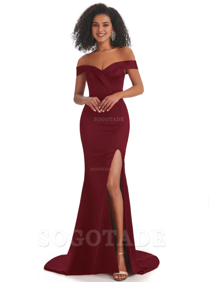 Sexy Mermaid Soft Satin Off The Shoulder Long African Bridesmaid Dresses prom shop dresses