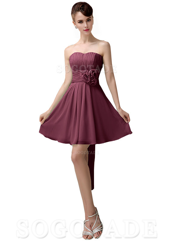A-Line Off Shoulder Sweatheart Chiffon Short With Flower Bridesmaid Dresses Formal Women's Dresses Wedding Guests Dresses