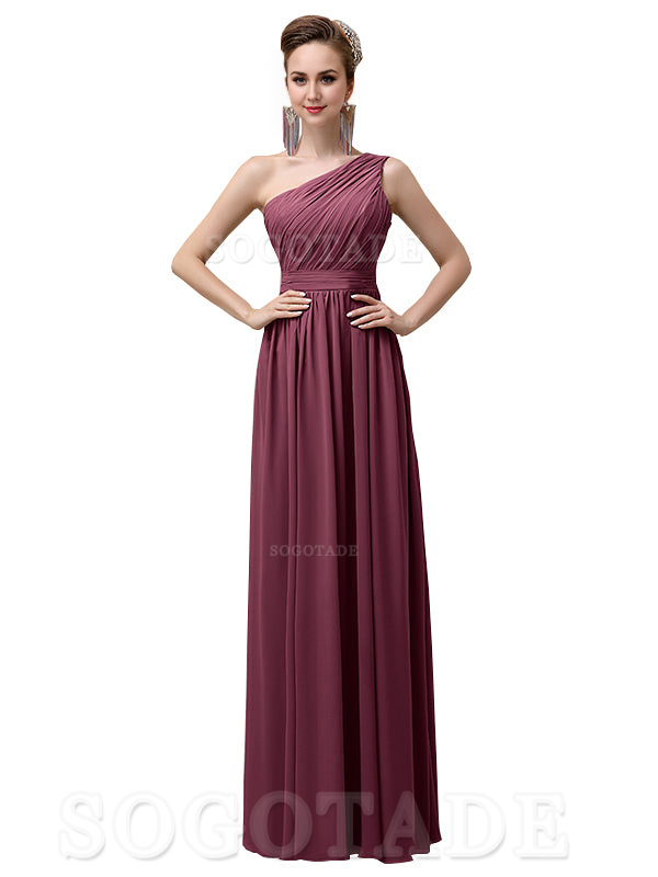Charming One-Shoulder A-Line Chiffon Pleated Floor-Length Long Elegant Bridesmaid Dresses Formal Women's Dresses Wedding Guests Dresses