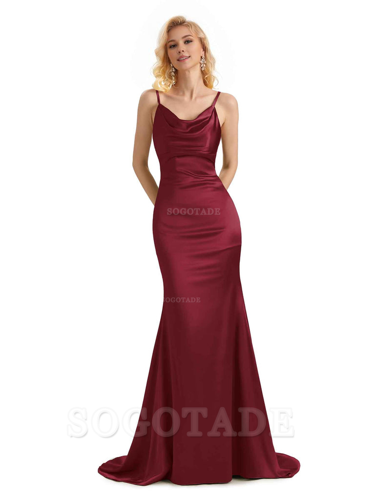 Elegant Soft Satin Criss Cross Long Mermaid Bridesmaid Dresses Charming Evening Party Dress