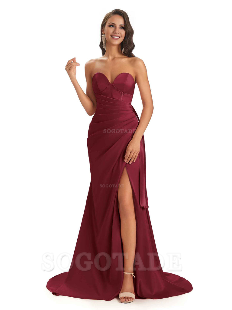 Sexy Soft Satin Side Slit Sweetheart Long Mermaid African Bridesmaid Dresses Elegant Evening Party Dress