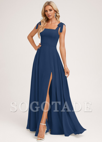 A-shaped square bow landing chiffon bridesmaid dress