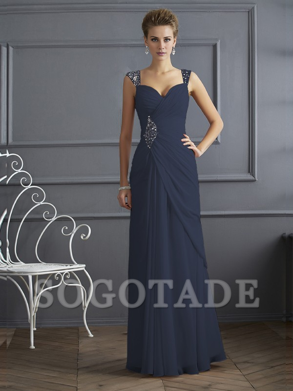 Bodyguard/Pillar Shoulder Mother of the bride dress Official Wedding Guests Landing Long Sleeveless Thin Shoulder Straps Chiffon Water Diamond Ruffle Decoration