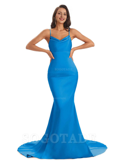 Sexy Backles Soft Satin Spaghetti Straps Maxi Mermaid Bridesmaid Dresses Online prom shop dresses