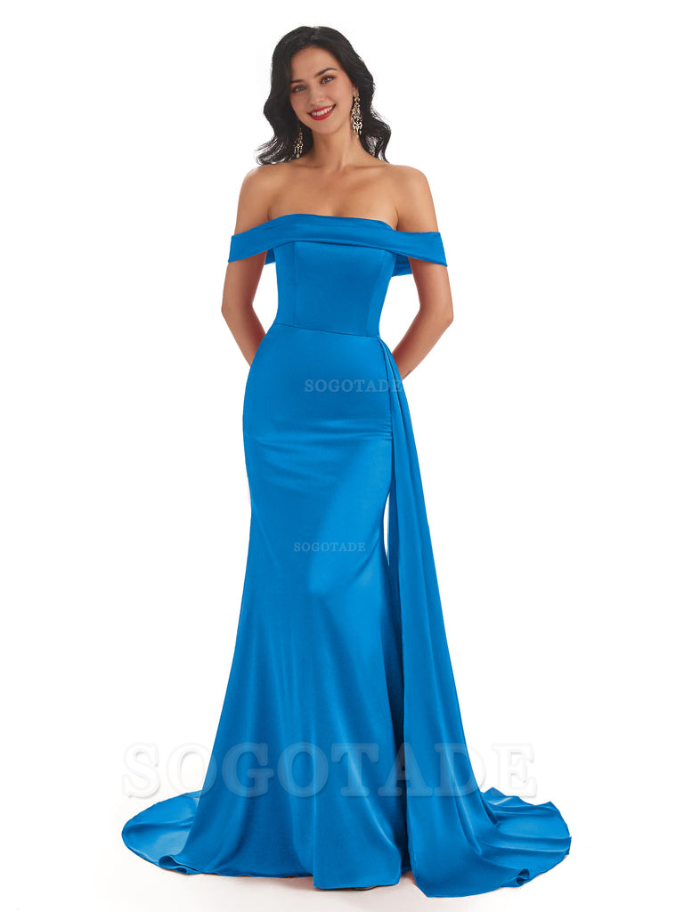 Sexy Off The Shoulder Soft Satin Mermaid Long Bridesmaid Dresses Gown prom shop dresses