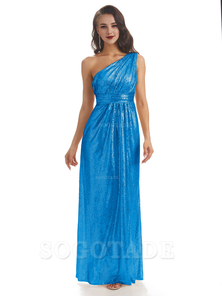 Sexy Sequin One Shoulder Sleeveless Long Mermaid Bridesmaid Dresses prom shop dresses