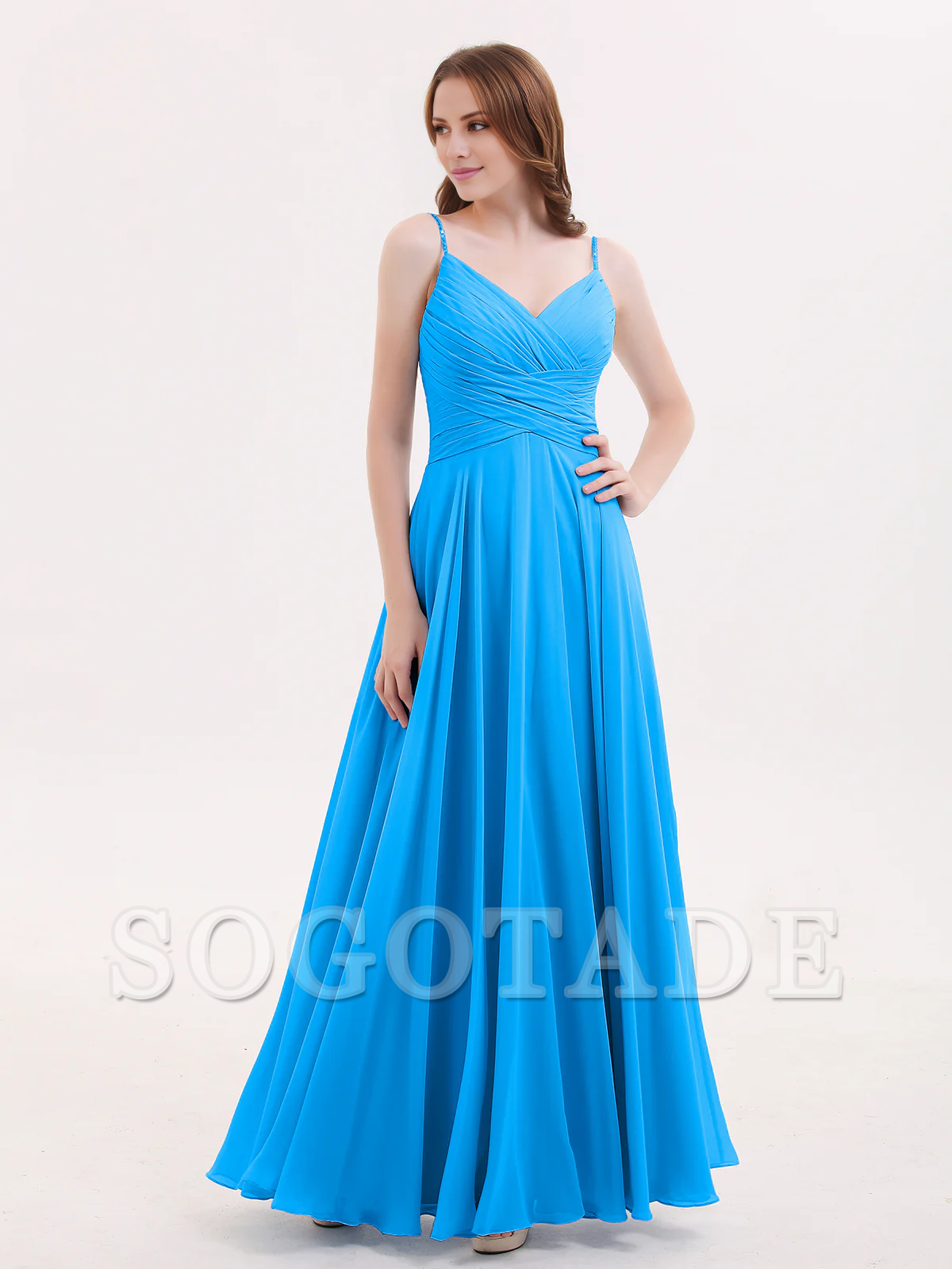 V-neck Fine Shoulder Strap Floor Length Chiffon Bridesmaid Dresses Online