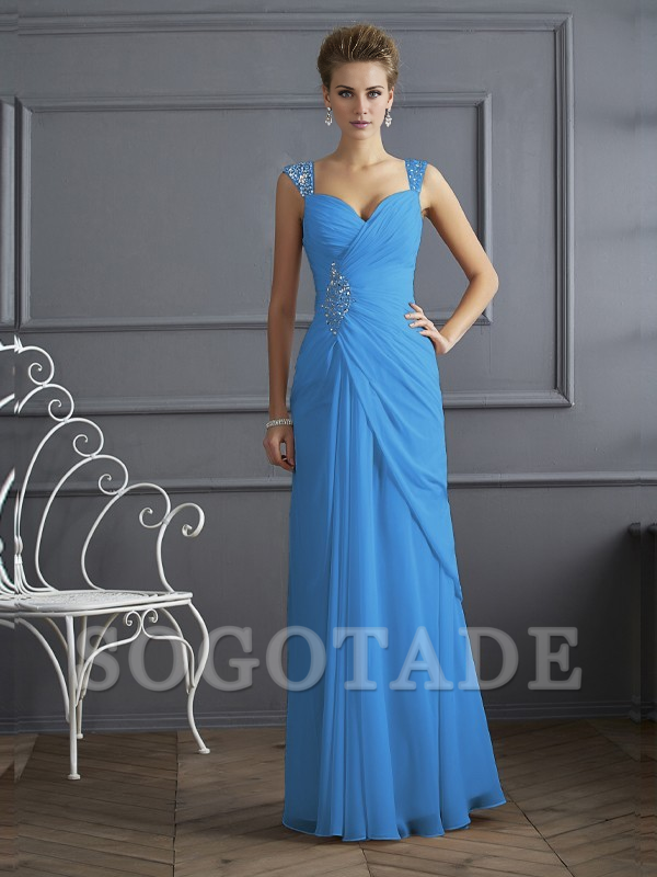 Bodyguard/Pillar Shoulder Mother of the bride dress Official Wedding Guests Landing Long Sleeveless Thin Shoulder Straps Chiffon Water Diamond Ruffle Decoration