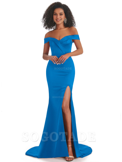 Sexy Mermaid Soft Satin Off The Shoulder Long African Bridesmaid Dresses prom shop dresses