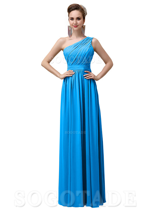 Charming One-Shoulder A-Line Chiffon Pleated Floor-Length Long Elegant Bridesmaid Dresses Formal Women's Dresses Wedding Guests Dresses