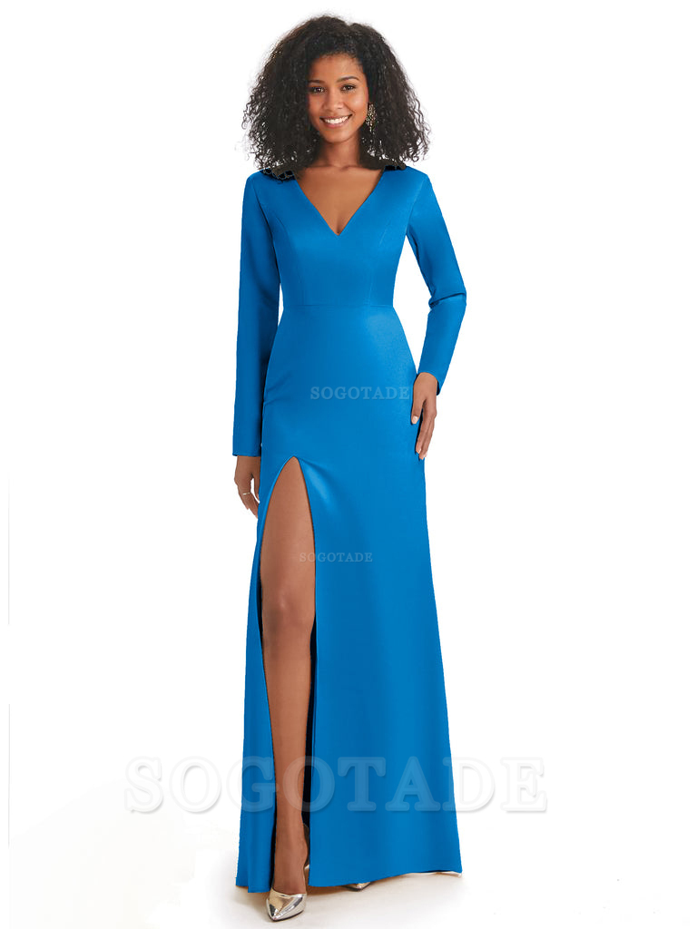 One Shoulder Sleeveless Sexy Side Hight Slit Mermaid Soft Satin Long P