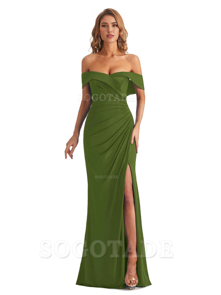 Sexy Mermaid Cultivate oneself Off The Shoulder Pleated Side Slit Long Bridesmaid Dresses Formal Women's Dresses Wedding Guests Dresses