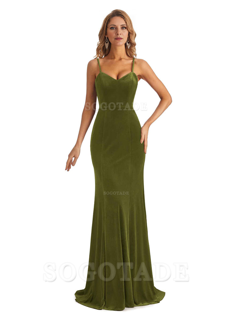 Elegant Charming V-Neck Mermaid Spaghetti Straps Backless Velvet Long High Quality Bridesmaid Dresses Formal Women's Dresses Wedding Guests Dresses