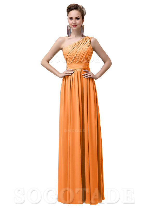 Charming One-Shoulder A-Line Chiffon Pleated Floor-Length Long Elegant Bridesmaid Dresses Formal Women's Dresses Wedding Guests Dresses