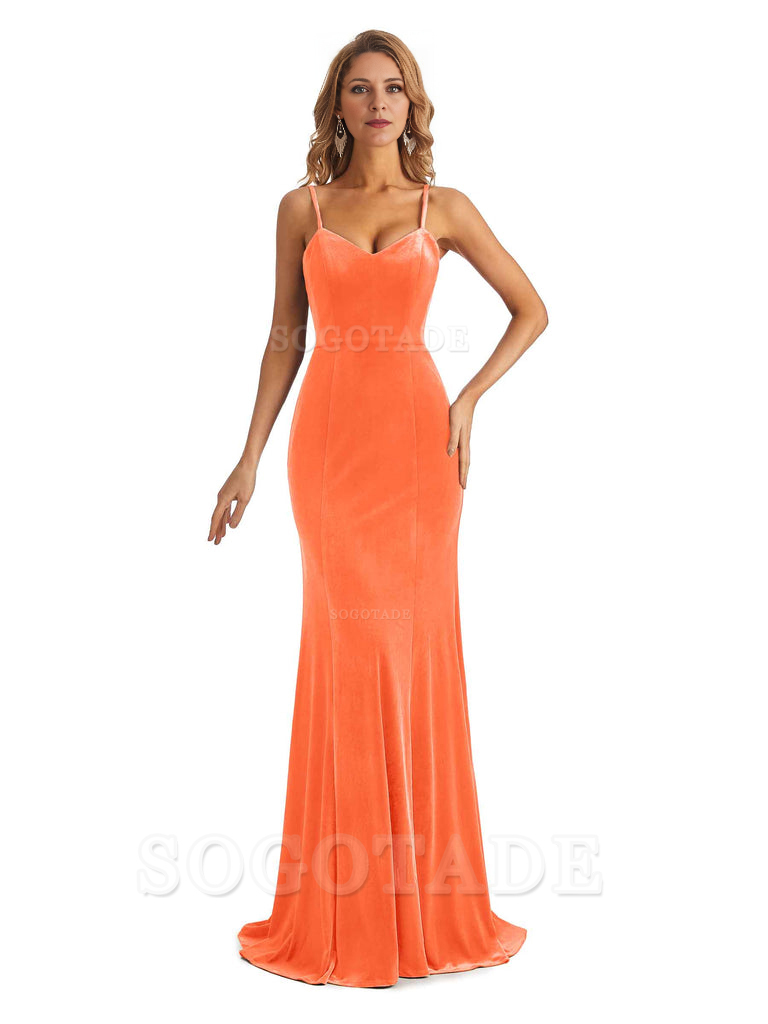 Elegant Charming V-Neck Mermaid Spaghetti Straps Backless Velvet Long High Quality Bridesmaid Dresses Formal Women's Dresses Wedding Guests Dresses