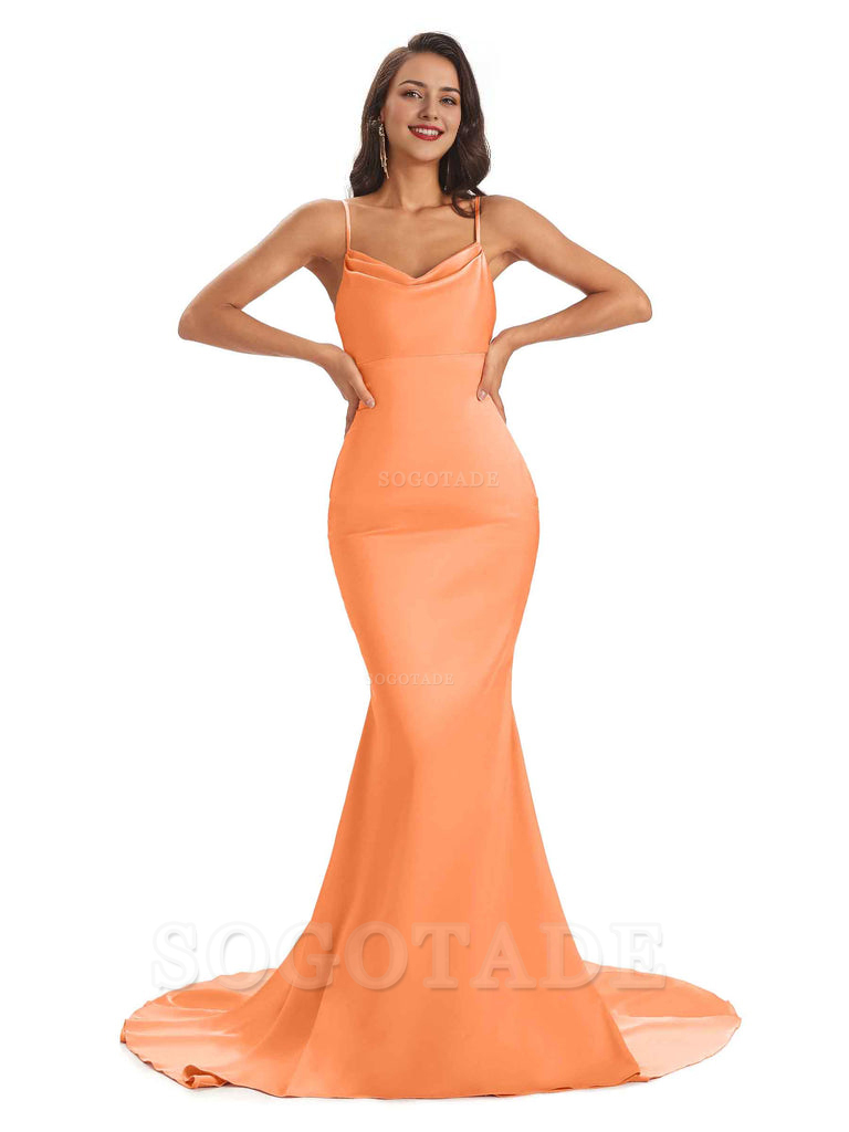 Sexy Backles Soft Satin Spaghetti Straps Maxi Mermaid Bridesmaid Dresses Online prom shop dresses