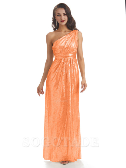 Sexy Sequin One Shoulder Sleeveless Long Mermaid Bridesmaid Dresses prom shop dresses