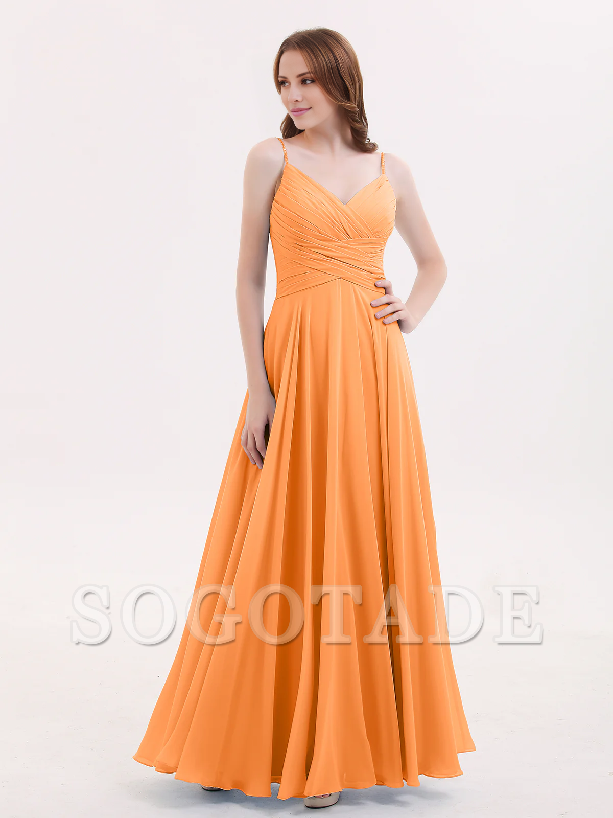 V-neck Fine Shoulder Strap Floor Length Chiffon Bridesmaid Dresses Online