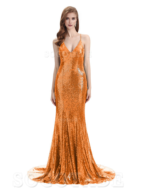 Deep V Neck Sexy Spaghetti Strap Backless Sequins Floor-Length Bridesmaid Dresses Bridesmaid Dresses Formal Women's Dresses Wedding Guest Dresses