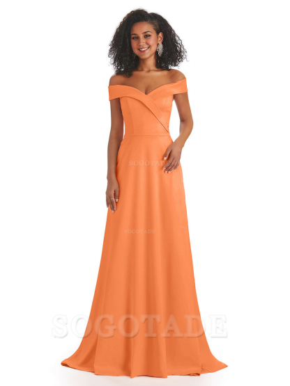 Soft Satin Off The Shoulder Long A-Line African Bridesmaid Dresses prom dress stores ﻿