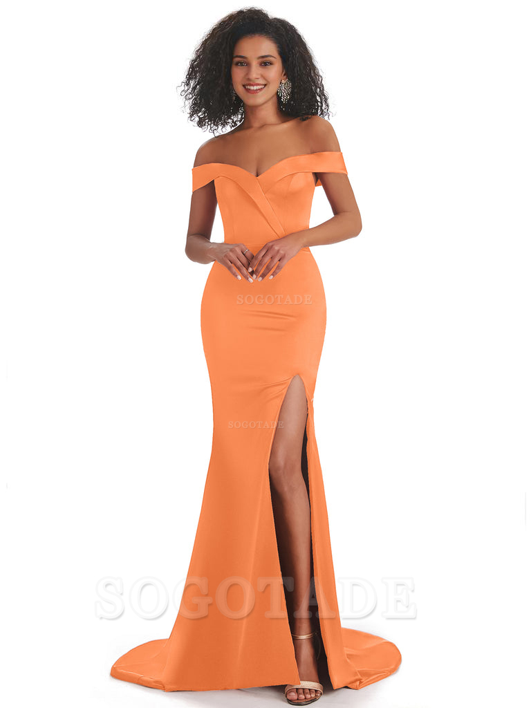 Sexy Mermaid Soft Satin Off The Shoulder Long African Bridesmaid Dresses prom shop dresses