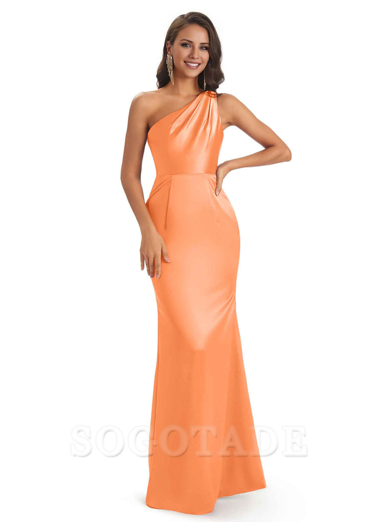 One Shoulder Long Mermaid Bridesmaid Dresses Sexy Soft Satin Elegant Evening Party Dress