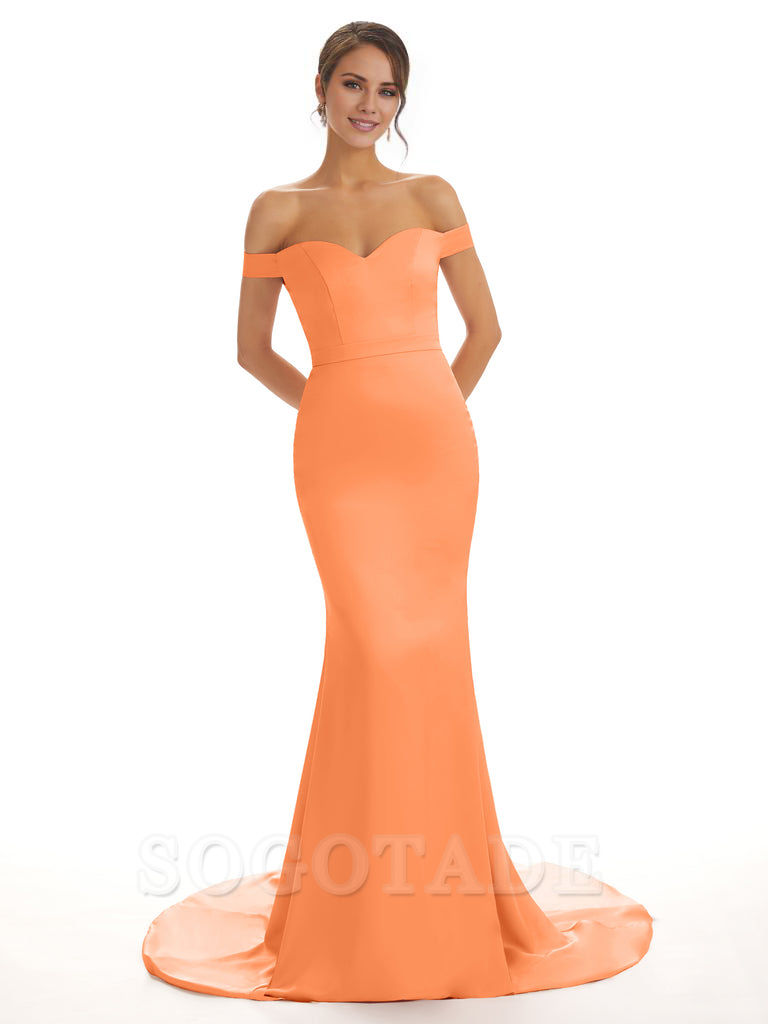 Elegant Off The Shoulder Satin Long Mermaid Bridesmaid Dresses