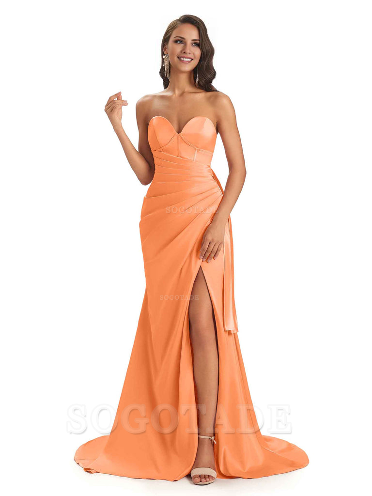 Sexy Soft Satin Side Slit Sweetheart Long Mermaid African Bridesmaid Dresses Elegant Evening Party Dress