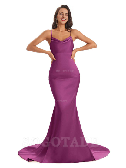 Sexy Backles Soft Satin Spaghetti Straps Maxi Mermaid Bridesmaid Dresses Online prom shop dresses