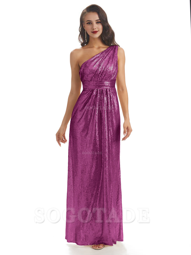Sexy Sequin One Shoulder Sleeveless Long Mermaid Bridesmaid Dresses prom shop dresses