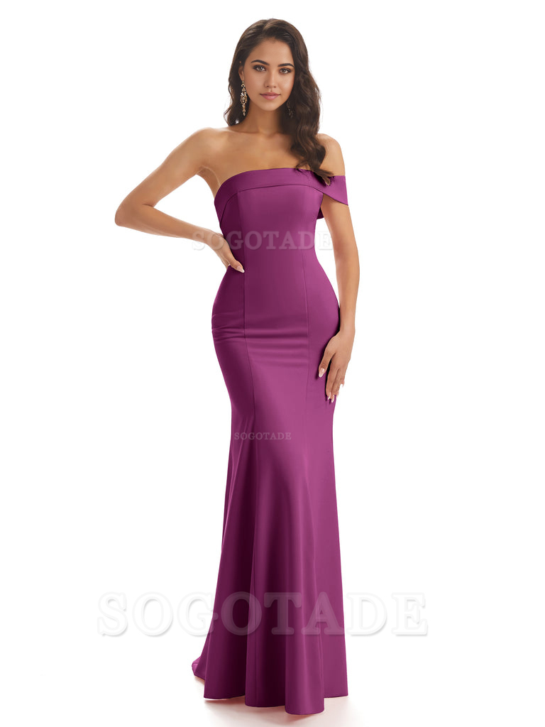 Mermaid One Shoulder Floor-Length Satin Sexy formal dresses evening gown Bridesmaid Dresses