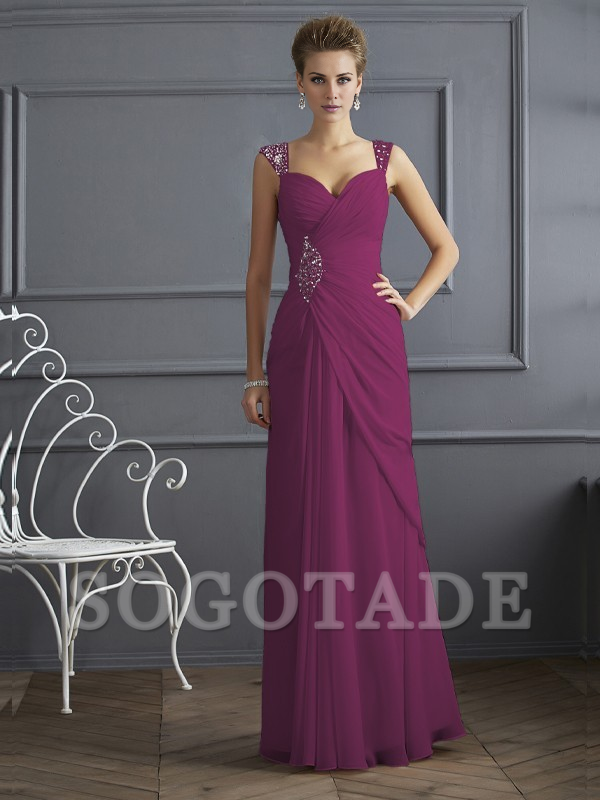 Bodyguard/Pillar Shoulder Mother of the bride dress Official Wedding Guests Landing Long Sleeveless Thin Shoulder Straps Chiffon Water Diamond Ruffle Decoration