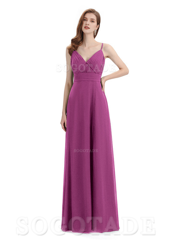 Chiffon V-Neck Spaghetti Strap Floor-Length Side Fork Long Bridesmaid Dresses Formal Women's Dresses Wedding Guests Dresses
