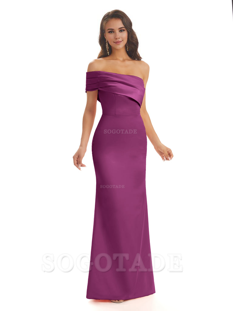 Soft Satin Sexy Side Slit One Shoulder Long Mermaid Bridesmaid Dresses Online prom dress in store