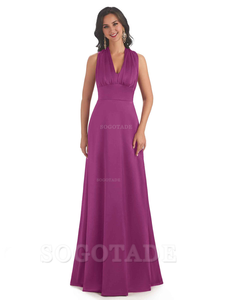 Convertiable Soft Satin A-Line Long Wedding Bridesmaid Dresses Online prom dress in store