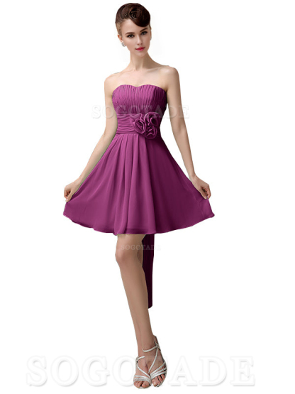 A-Line Off Shoulder Sweatheart Chiffon Short With Flower Bridesmaid Dresses Formal Women's Dresses Wedding Guests Dresses