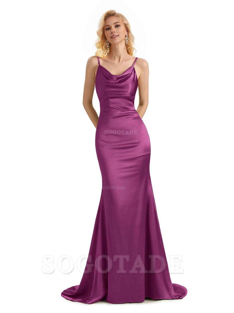 Elegant Soft Satin Criss Cross Long Mermaid Bridesmaid Dresses Charming Evening Party Dress