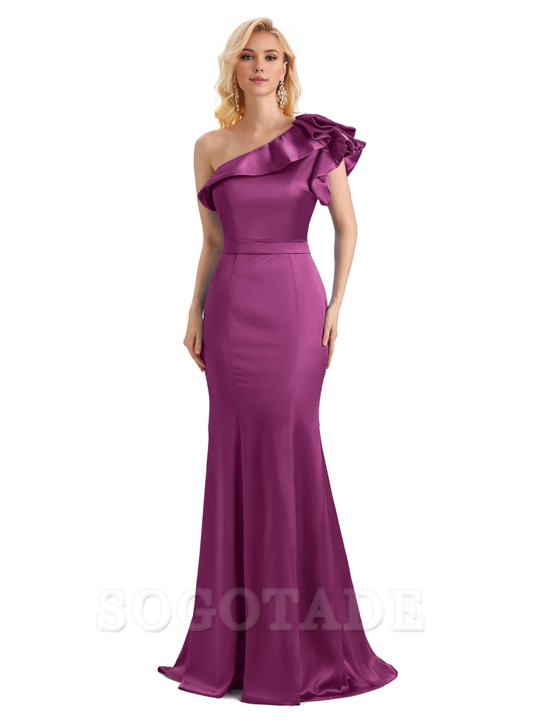 One Shoulder Long Mermaid Bridesmaid Dresses Soft Satin Charming Evening Party Dress