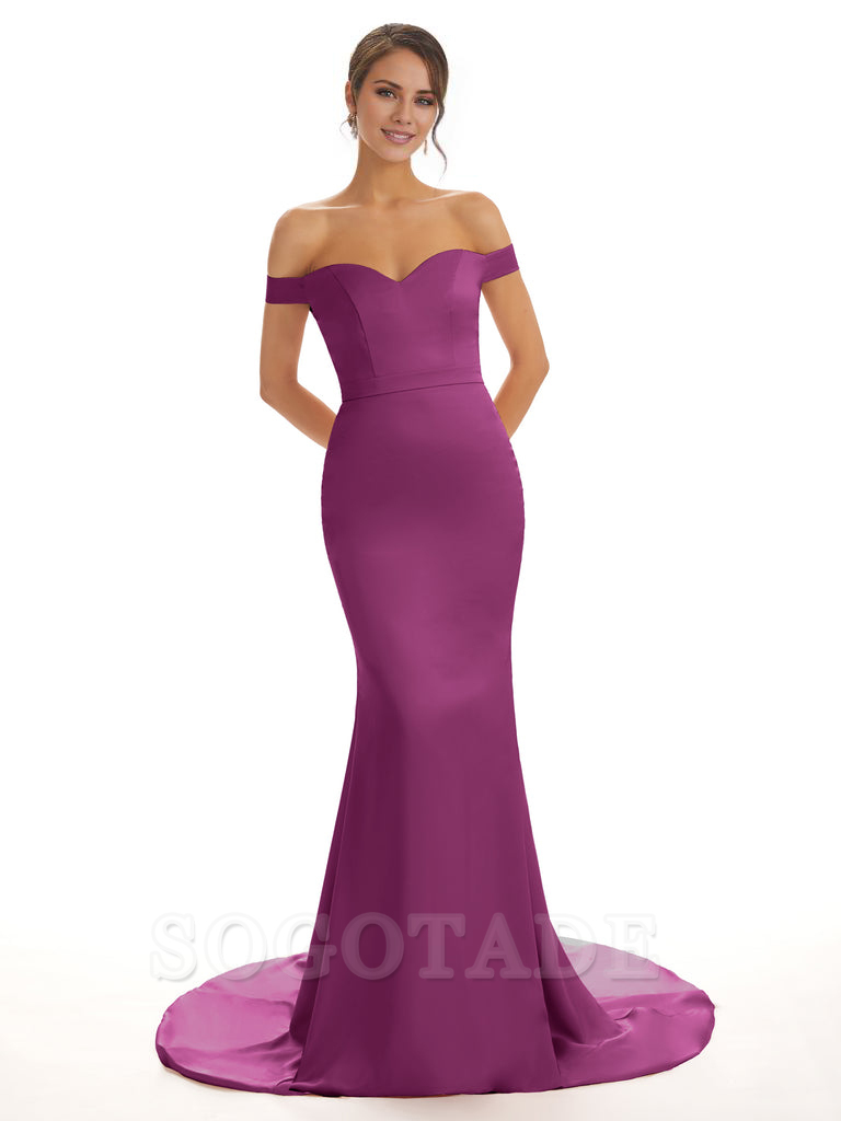 Elegant Off The Shoulder Satin Long Mermaid Bridesmaid Dresses