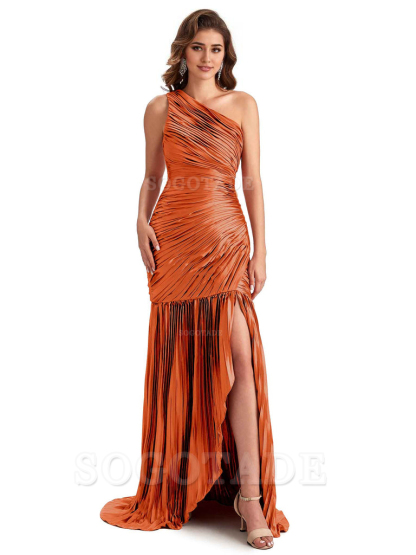 Sexy Side Slit Mermaid Soft Satin One Shoulder Long Ladies Bridesmaid Dresses Online