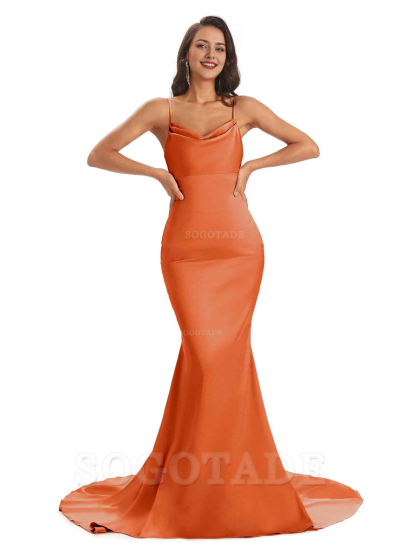 Sexy Backles Soft Satin Spaghetti Straps Maxi Mermaid Bridesmaid Dresses Online prom shop dresses