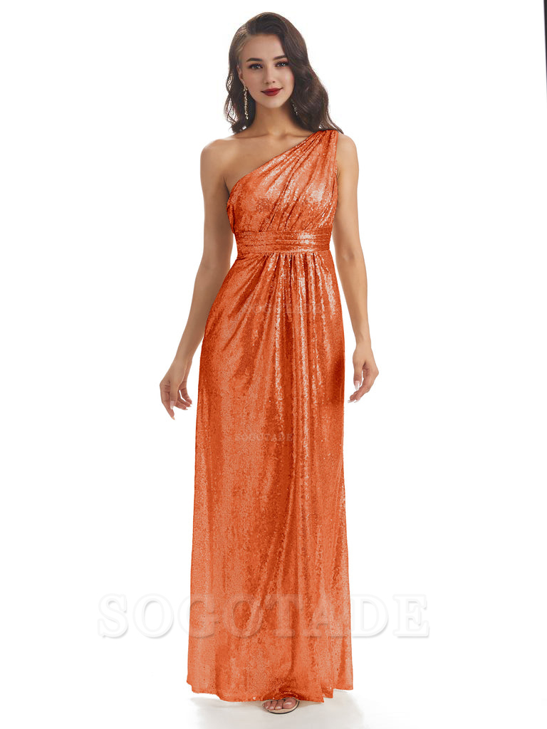 Sexy Sequin One Shoulder Sleeveless Long Mermaid Bridesmaid Dresses prom shop dresses