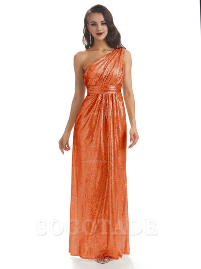 Sexy Sequin One Shoulder Sleeveless Long Mermaid Bridesmaid Dresses prom shop dresses