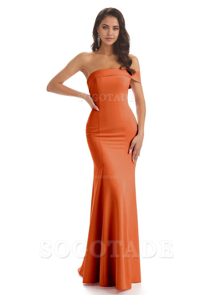 Mermaid One Shoulder Floor-Length Satin Sexy formal dresses evening gown Bridesmaid Dresses