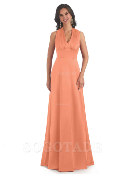 Convertiable Soft Satin A-Line Long Wedding Bridesmaid Dresses Online prom dress in store